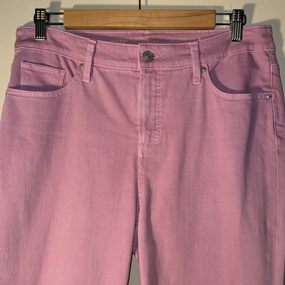 Chico’s So Slimming Girlfriend Slim Leg Crop Size 8 1 Pink Jean Eyelet Ankle - Picture 2 of 11